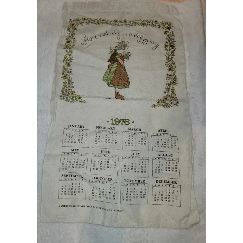 Linen Tea Towel Calendar 1976 Hollie Hobbie Vintage